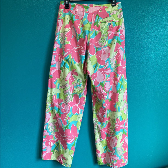 Lilly Pulitzer Parrots in Paradise Pink & Green Wide Leg Pants Women's 4 - Picture 5 of 9